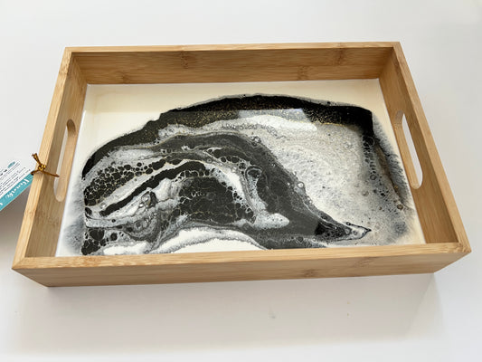 Geode Inspired Bamboo Tray- Shades of Grey