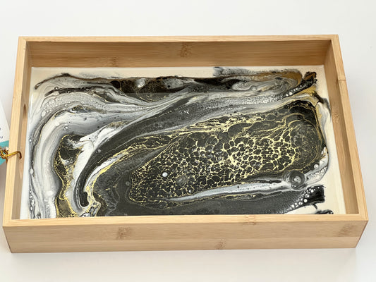 Geode Inspired Bamboo Tray- Shades of Black